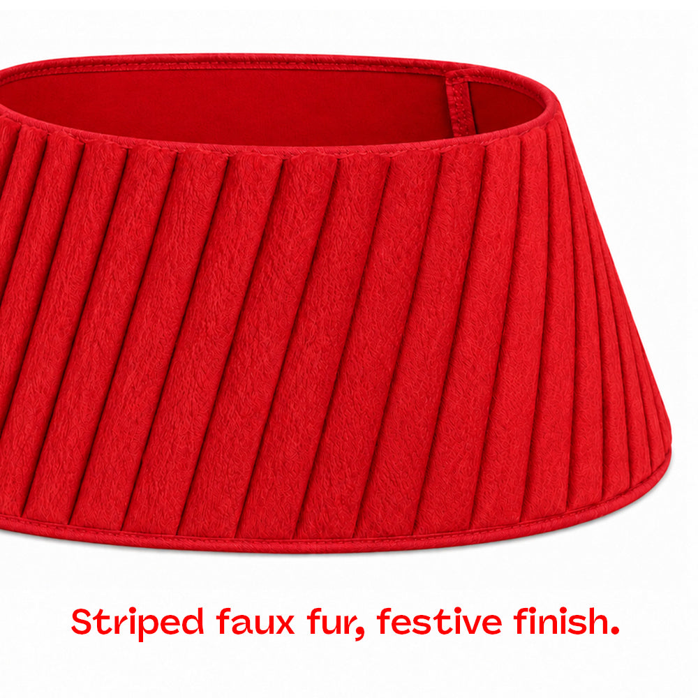 Round Faux Fur Christmas Tree Skirt With Velcro Closure | Red