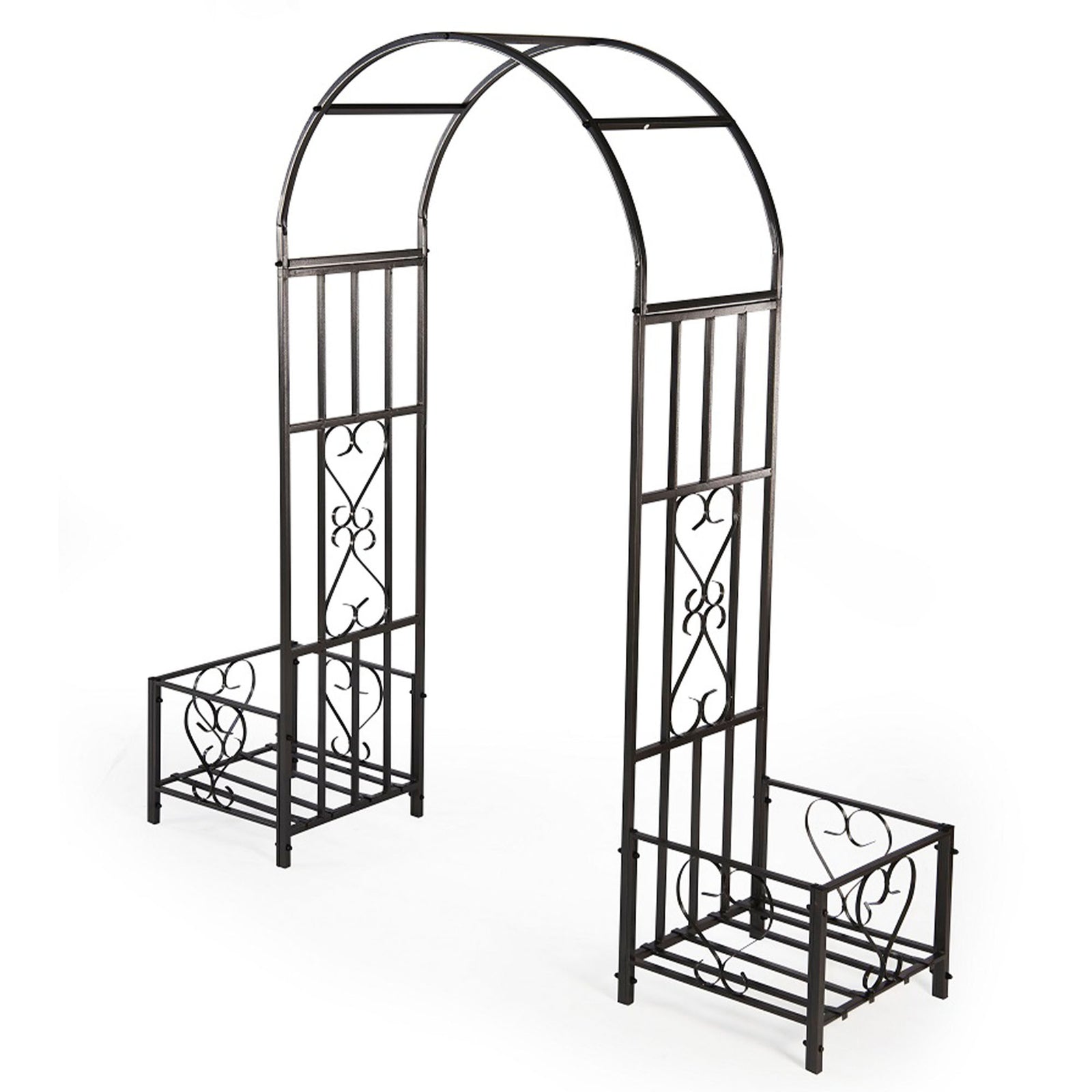 Metal Garden Arch With Planter, Ornamental Walkway Grey