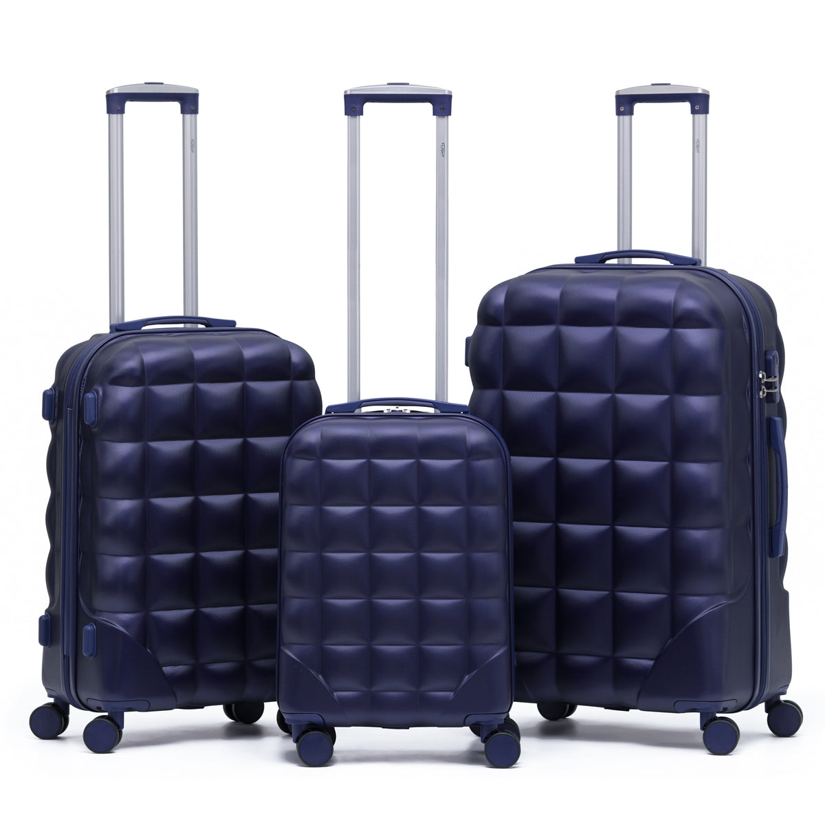 Set Of 3 Hard Case Bubble Design Check-in Size Suitcases Hold Luggage - Overhead Cabin Bag With Medium & Large Check-in 20kg+ Hold Suitcase | Set of 3 | Navy Blue