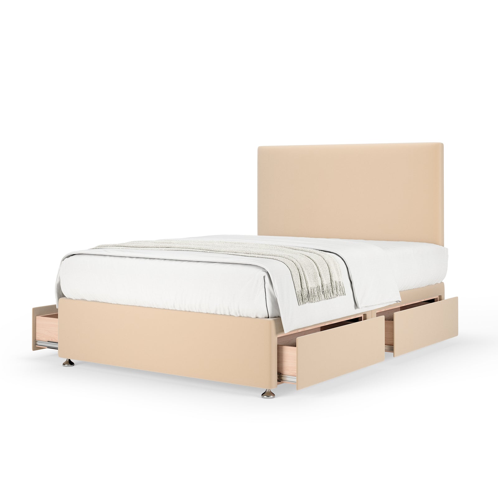 Plush Velvet 4 Drawer Divan Base And Plain Headboard | Super King | Natural