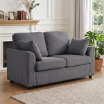 2 Seater Sofa, Corduroy Small Couch With Spring Cushion | Dark Grey