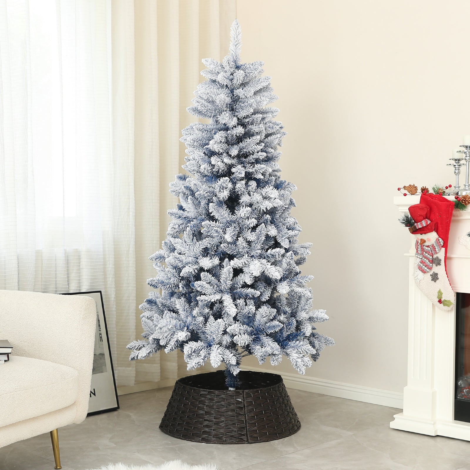 5/6ft Blue Snow Flocked Christmas Tree, Hinged | 5ft | Blue