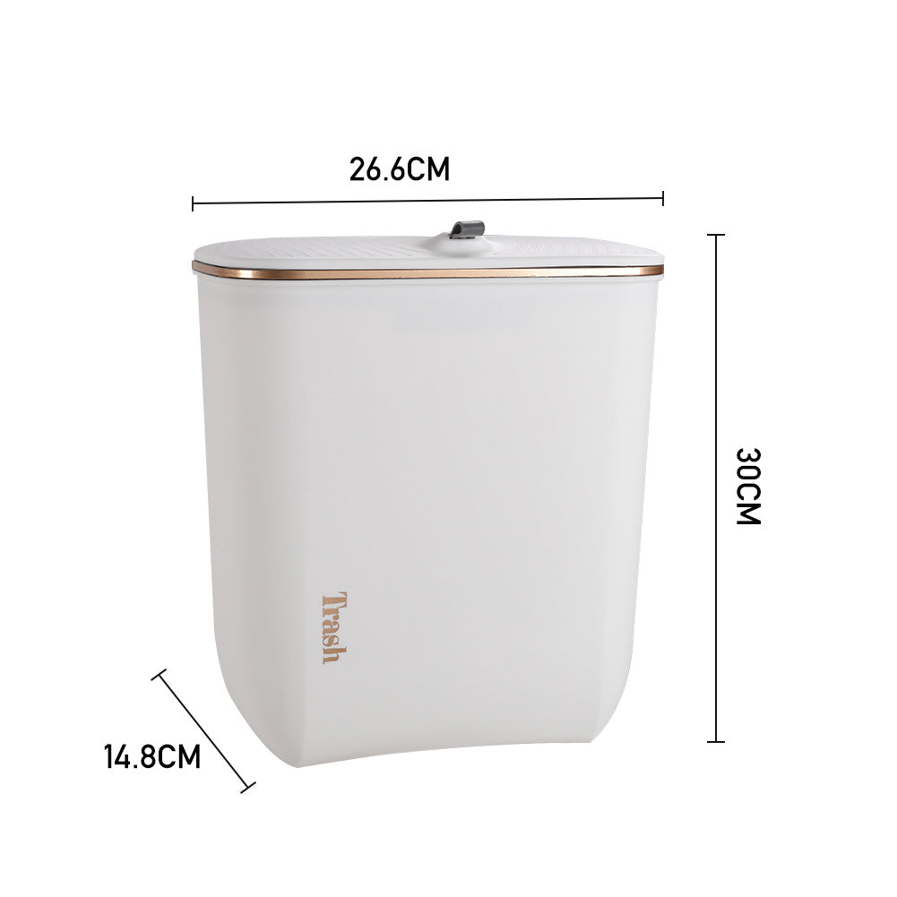Kitchen Bathroom Hanging Waste Bin With Lid | Large | Pearl White