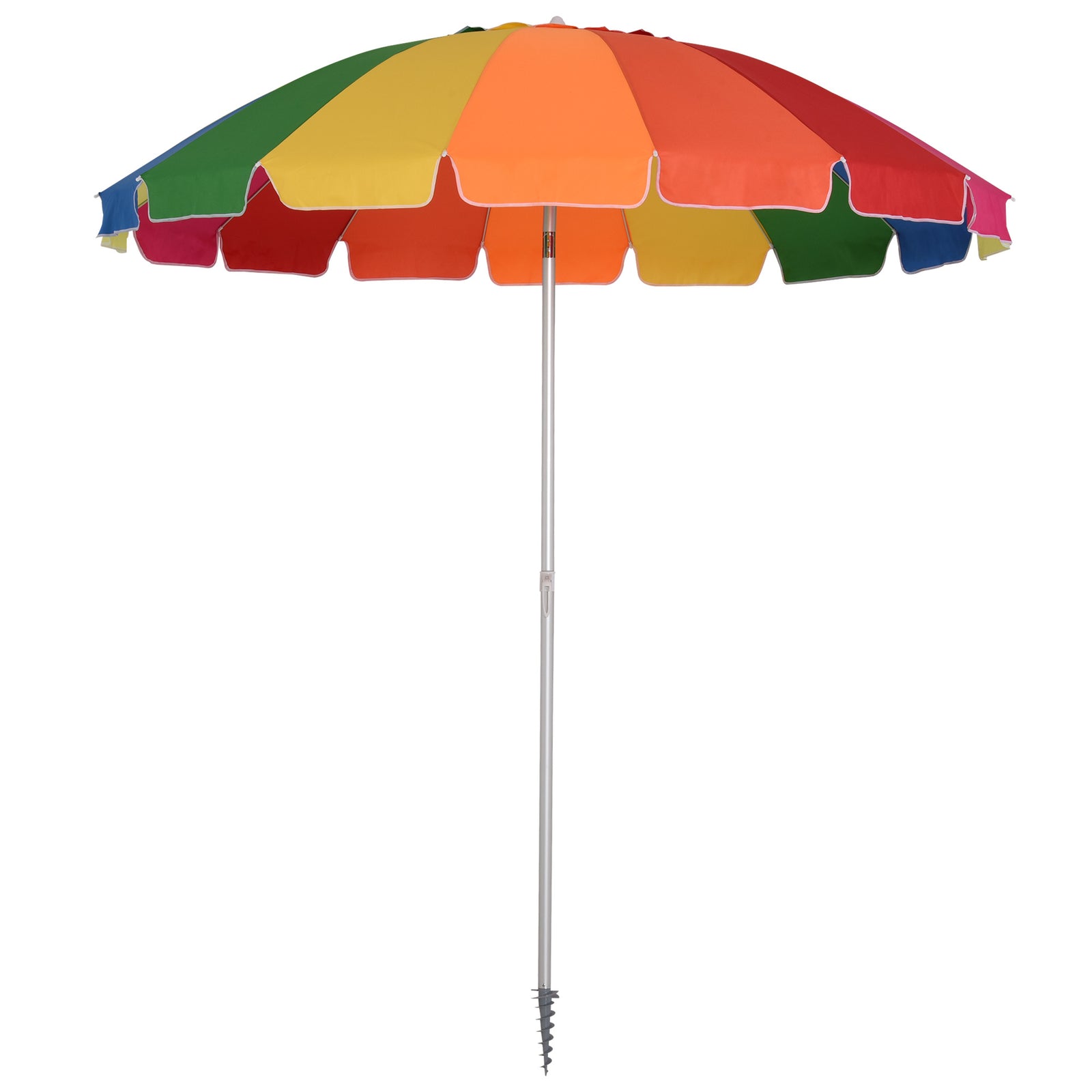 2.4m Beach Umbrella With Sand Anchor - Multicolour