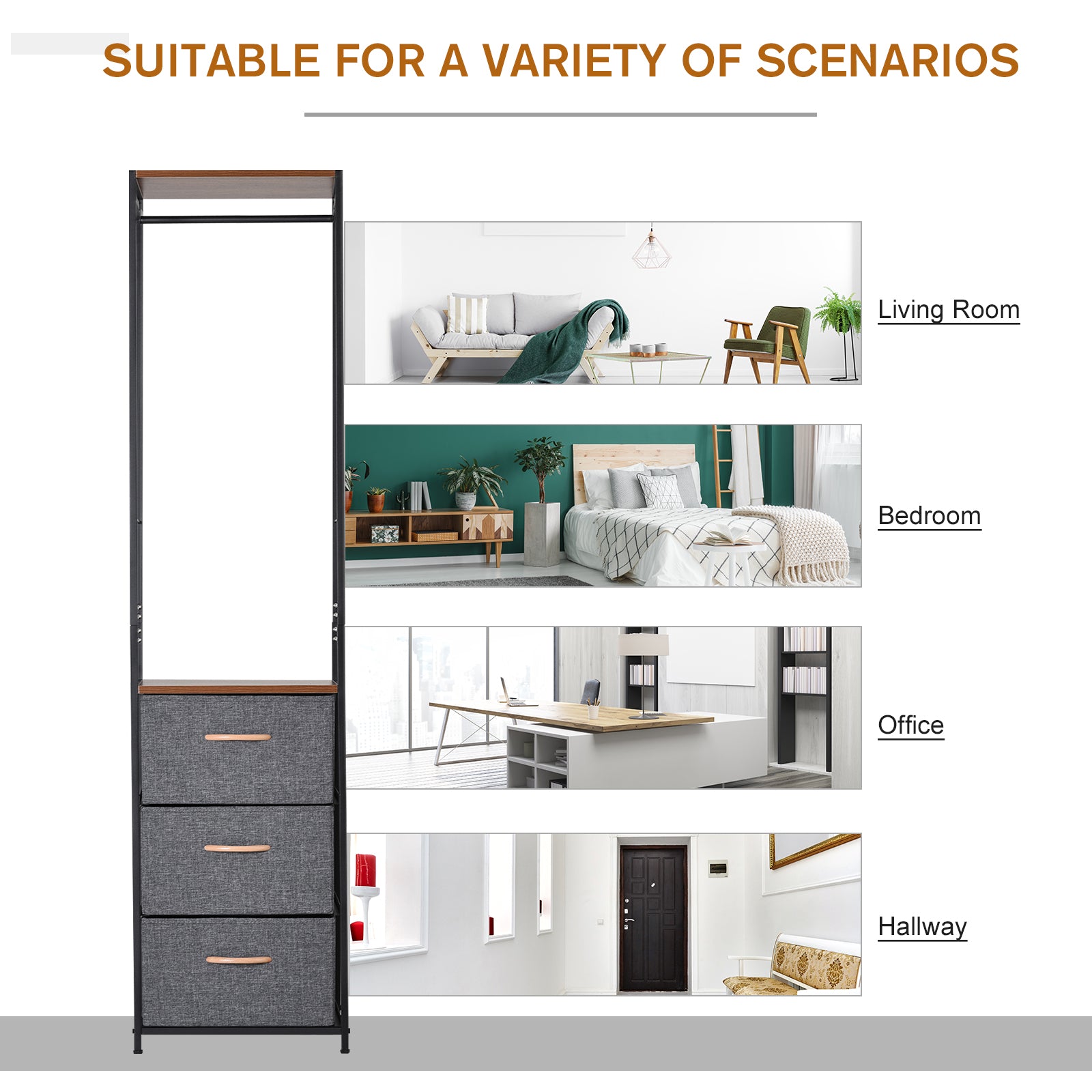 Storage Coat Rack Hallway Organiser Shelves Hanger 3 Drawer