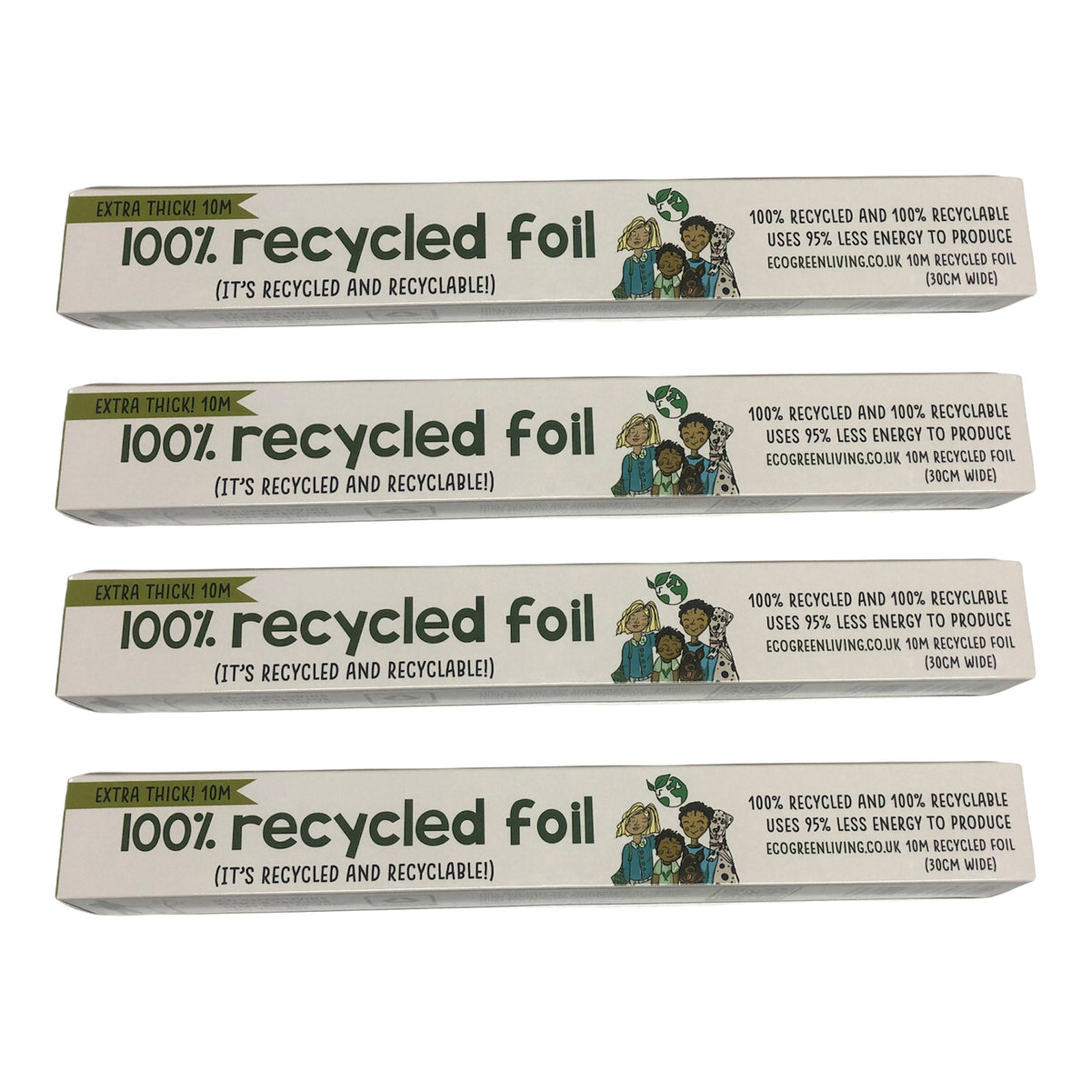 100% Recycled Aluminium Foil - 30cm X 10m | Set of 4 | Silver