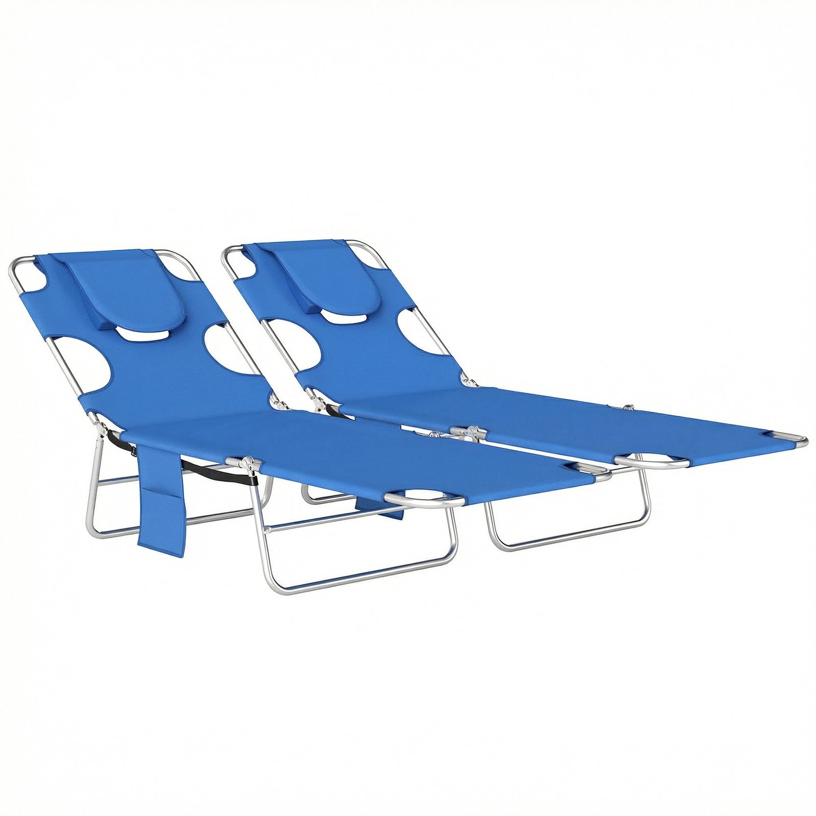 2 Sun Loungers With Reading Hole, Folding Garden Lounger | Blue