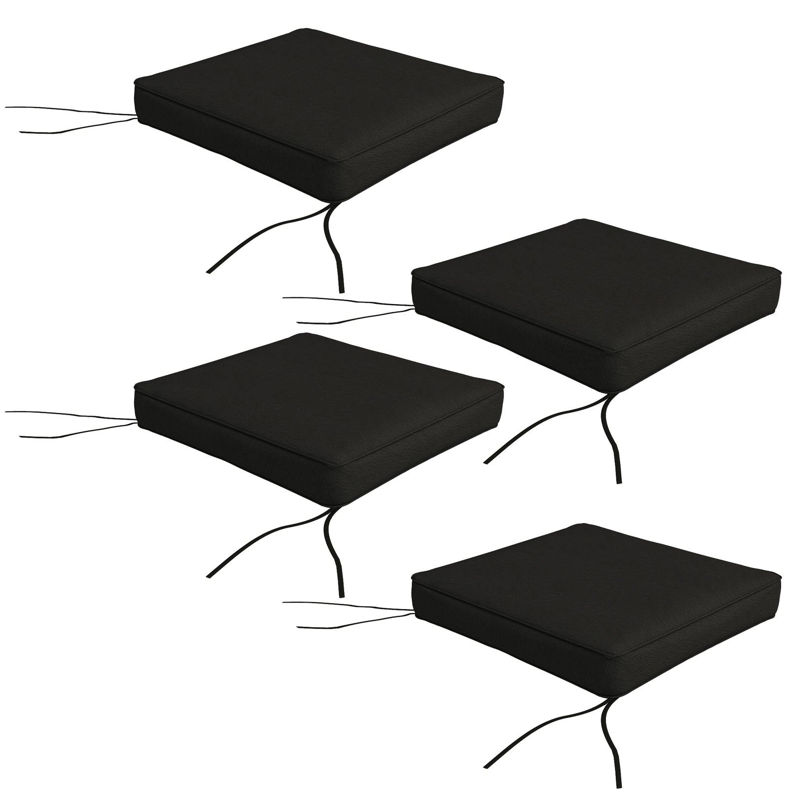 Set Of 4 Outdoor Seat Cushion With Ties, For Patio Furniture | Black