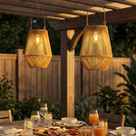 Outsunny Rattan Hanging Solar Lights Outdoor Garden Lantern Set Of 2, Brown