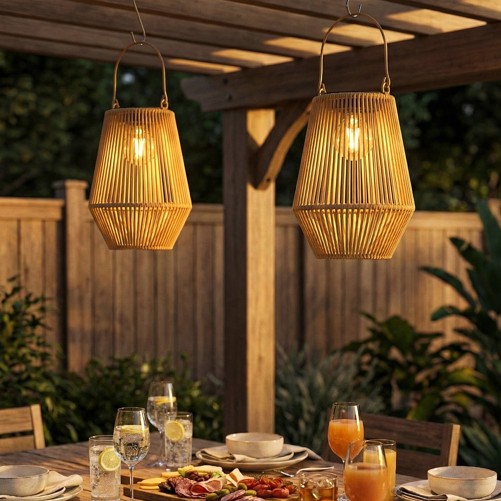Outsunny Rattan Hanging Solar Lights Outdoor Garden Lantern Set Of 2, Brown