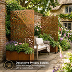 Metal Privacy Screen With Plant Pot - Leaf | Rust