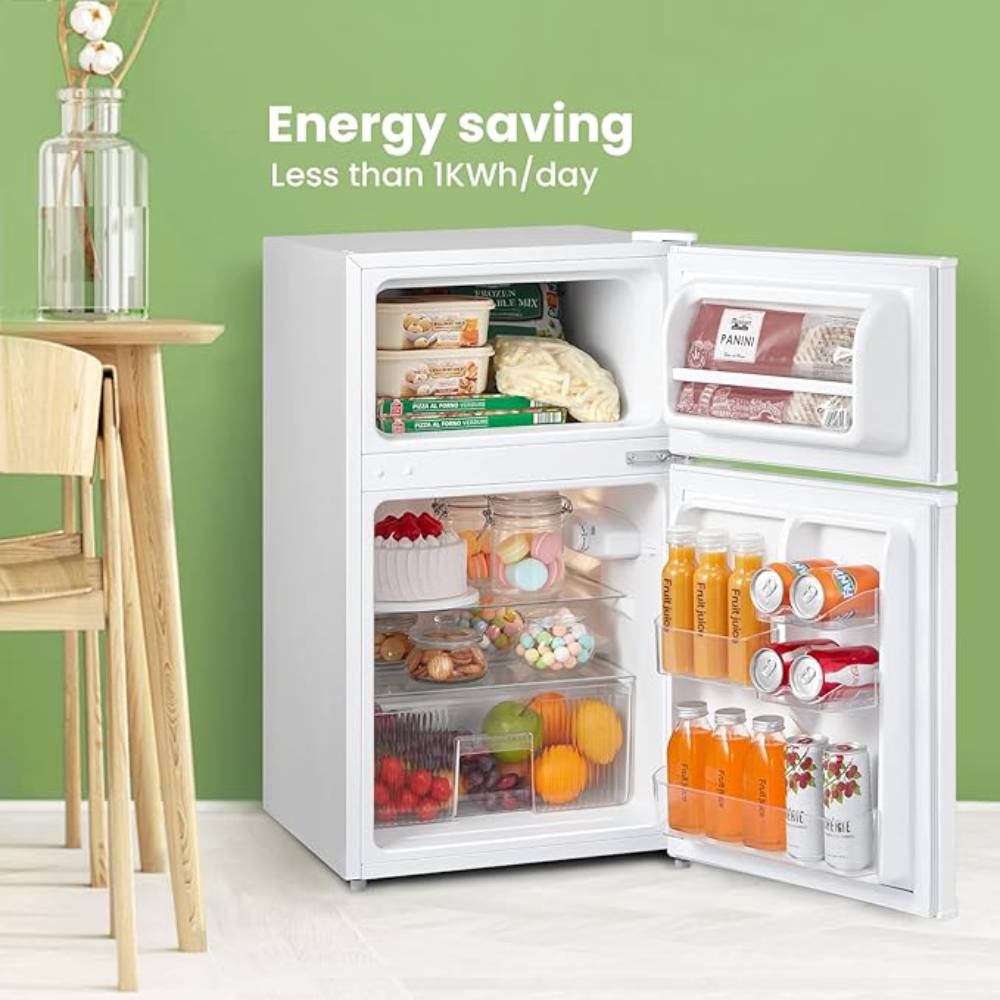 Comfee 87l Mini Fridge Freezer, 2-door Refrigerator With Led Light, Shelves, Drawer & Adjustable Thermostat | White