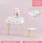 Kids Vanity Table And Chair Set With 3-colour Led Lights Mirror