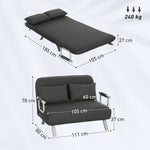 Fabric Convertible 2 Seater Sofa Bed W/ 2 Pillows | Grey