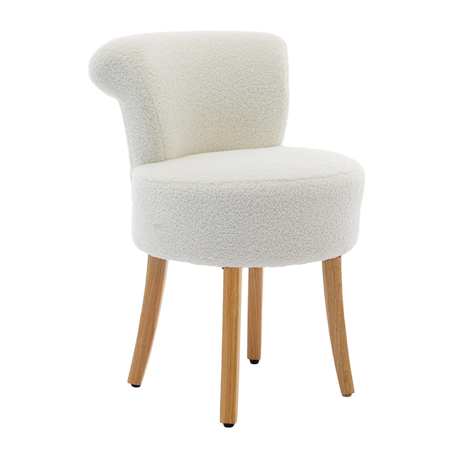 Breeins Modern Teddy Fleece Vanity Stool With Rubberwood Legs