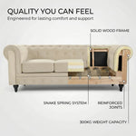 Chesterfield Scroll Arm Velvet Sofa 3 Seater | Beige