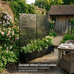 Metal Privacy Screen With Plant Pot - Leaf | Black