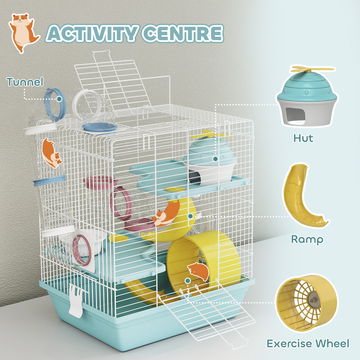 PawHut Hamster Cage, Gerbil Cage For Dwarf Hamsters, 34.5 X 27.5 X 41 Cm