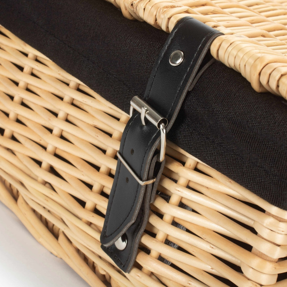 36cm Buff Wicker Empty Picnic Basket | One Size | Black