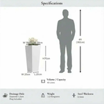 Zinc Galvanised Tall Flared Tapered Square Planter | 30cm x 30cm x 70cm | White
