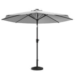 3m Solar Led Patio Umbrella, Outdoor Parasol With 16 Led Tubes, Crank Lift & Push Button Tilt With Round Base | One Size | Light Grey