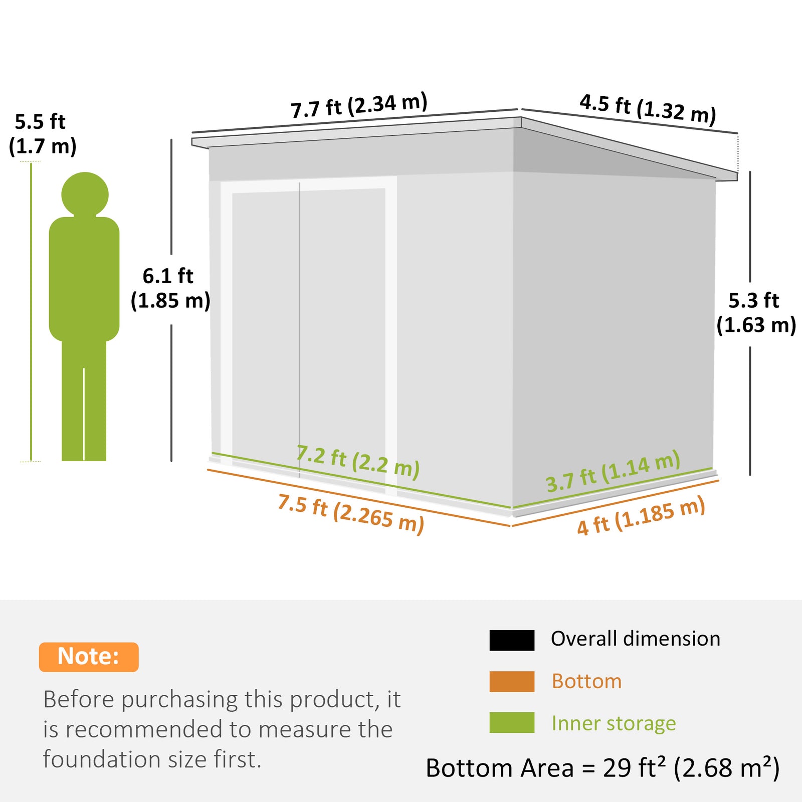 Outdoor Storage Shed, 7.5 X 4.3ft Metal Garden Shed | Green