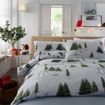 Snowman Printed 100% Brushed Cotton Duvet Cover Set | Double | White