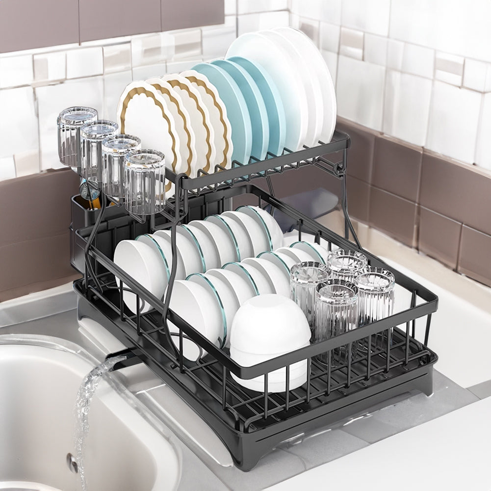 Steel Dish Rack With Utensil And Glass Holder