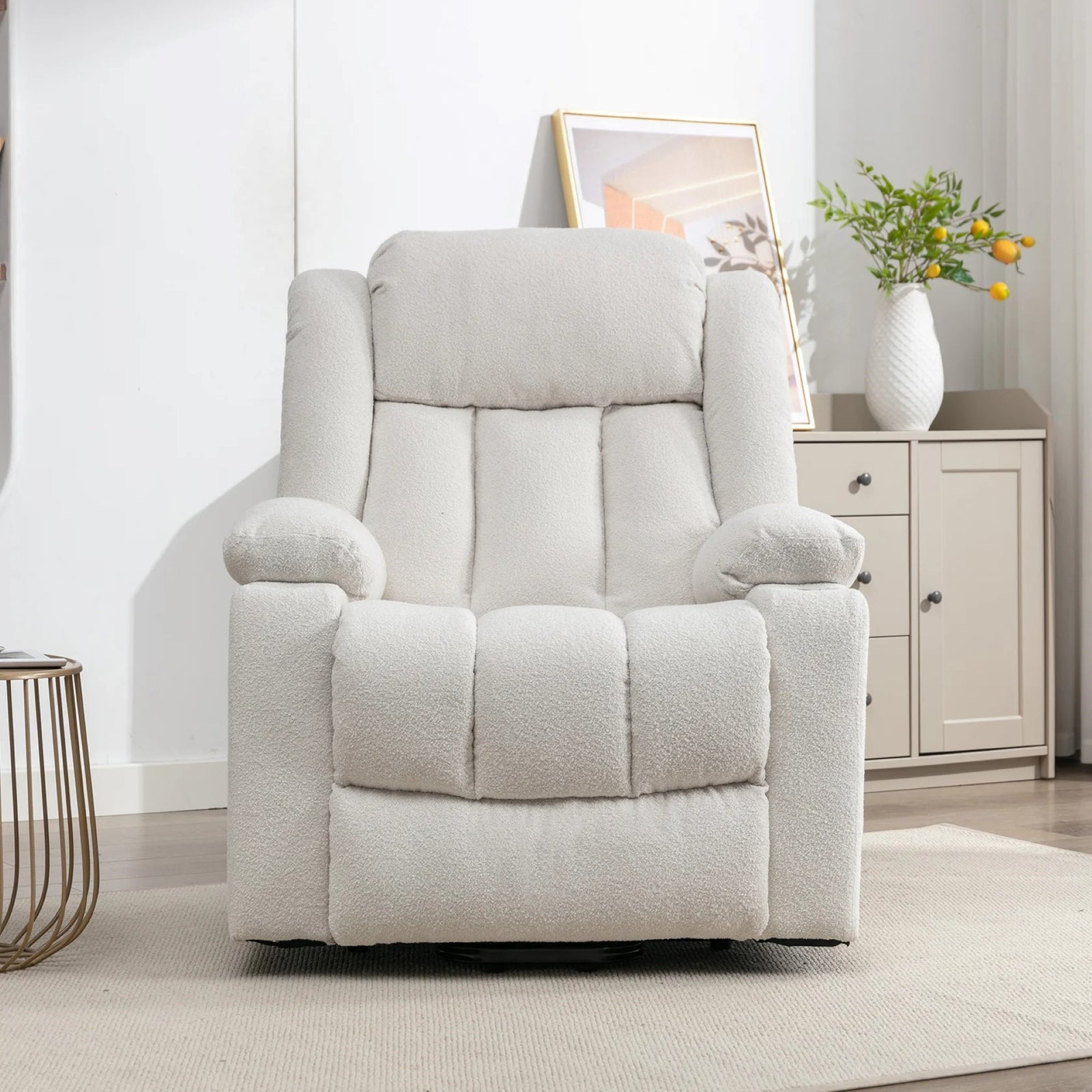 Lovell Electric Lift Assist Riser Recliner With Massage And Heat | Cream