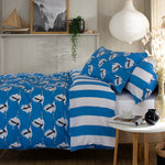 Sedge Printed Soft Cotton Duvet Cover Set With Piped Edges | Single | Blue