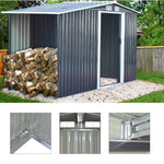 4x8ft Heavy Duty Garden Metal Shed With  Extra 66cm Outdoor Weatherproof Firewood Tool Storage Rack