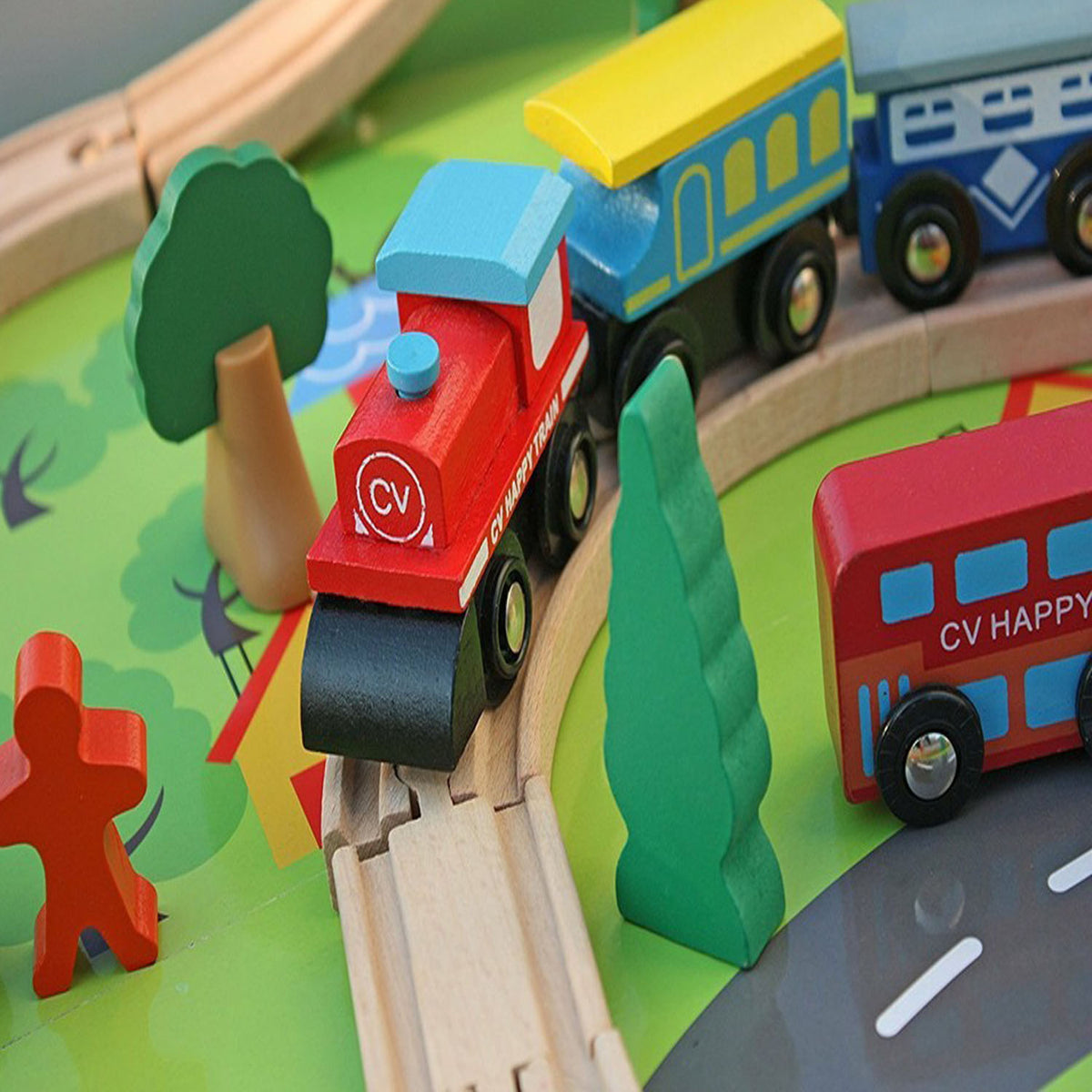 Kids Wooden Train Set & Table 90 Piece Railway Track Toy Playset Boys Girls 3+