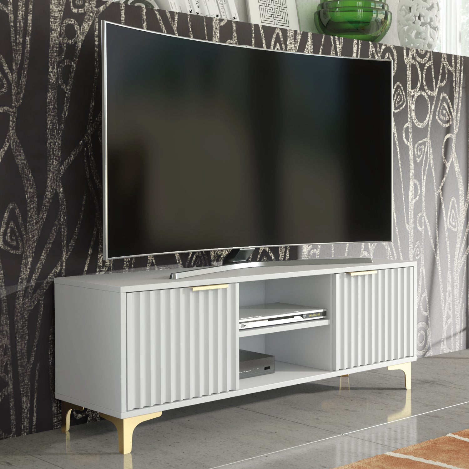 Tide Crest Tv Unit 120cm - Fluted Design | White