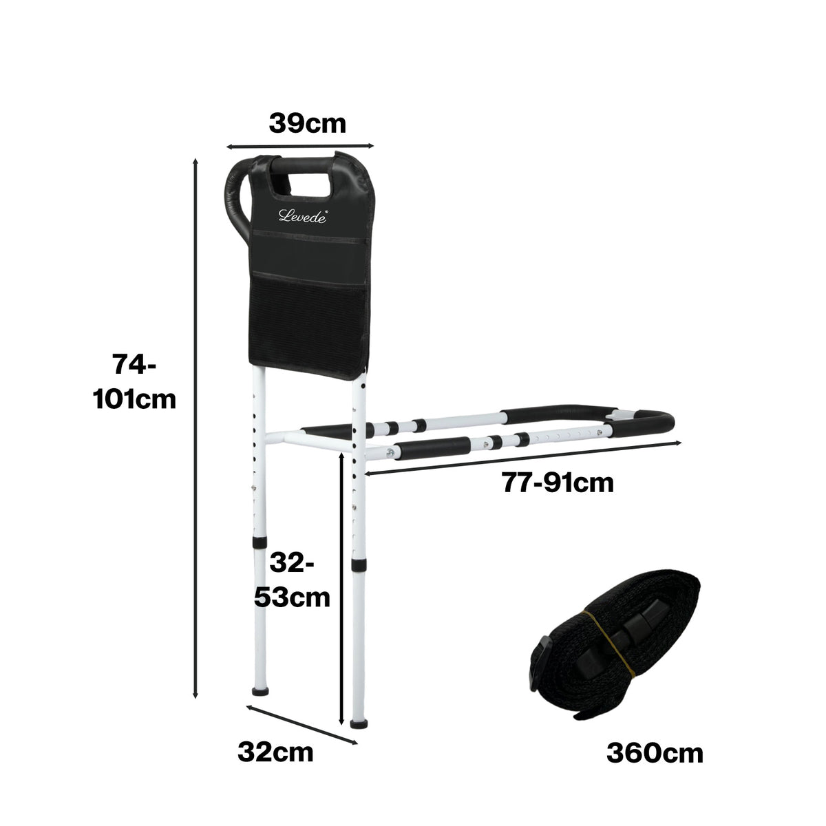 Safety Bed Rails Adjustable For Elderly Adult Seniors Assit Mobility Aid | Black