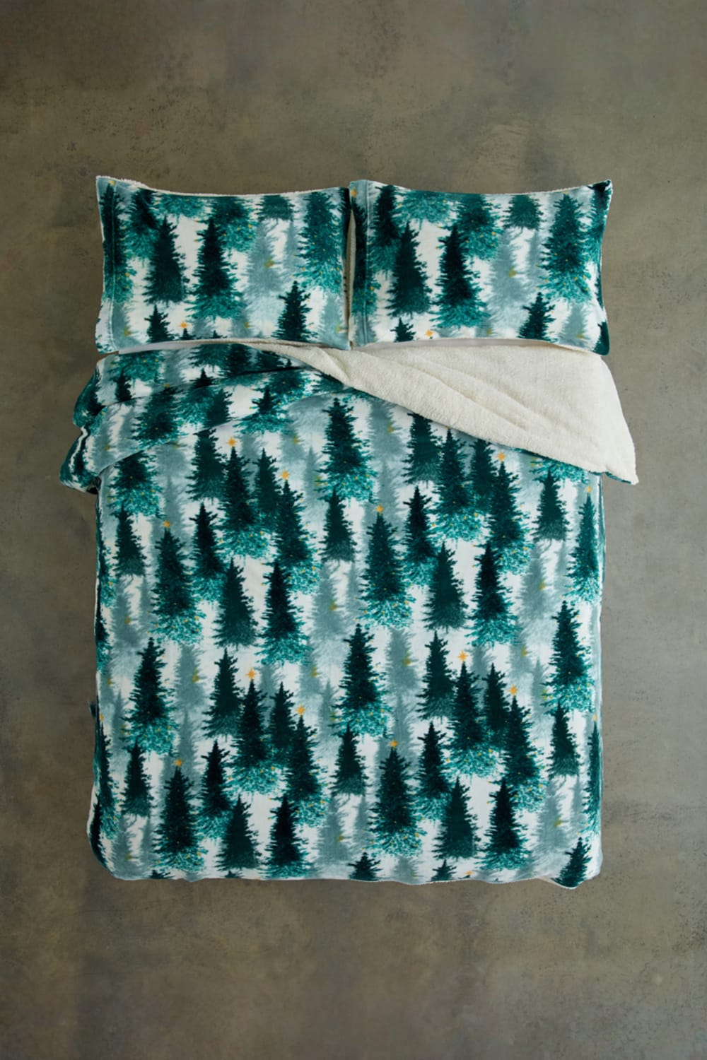 Christmas Tree Fleece Duvet Cover Set With Sherpa Reverse – Festive Winter Bedding | Single | Multi