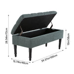 100cm W Linen Upholstered Storage Bench With Black Rubberwood Legs, Ottoman Seat With Hidden Compartment For Bedroom, Living Room, Entryway
