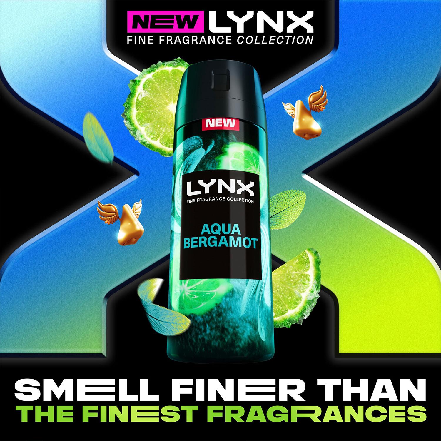 Lynx Fine Fragrance Collection Aqua Bergamot Deodorant Body Spray 150ml, 6 Pack