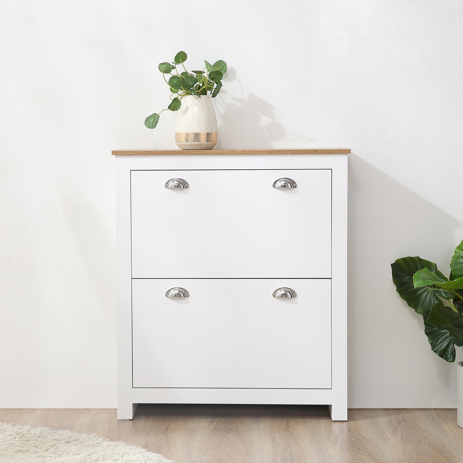 2 Drawer Shoe Cabinet Narrow Shoe Cupboard With Flip Doors