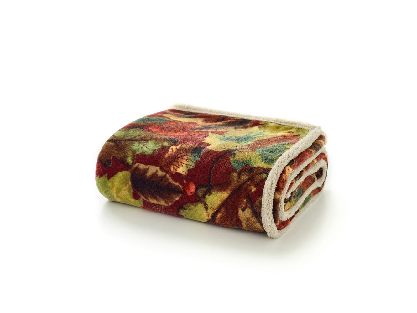 Winter Leaves Throw Rust – Cosy Sherpa Lined Leaf Print Blanket 130x170cm | 130cm x 170cm | Rust