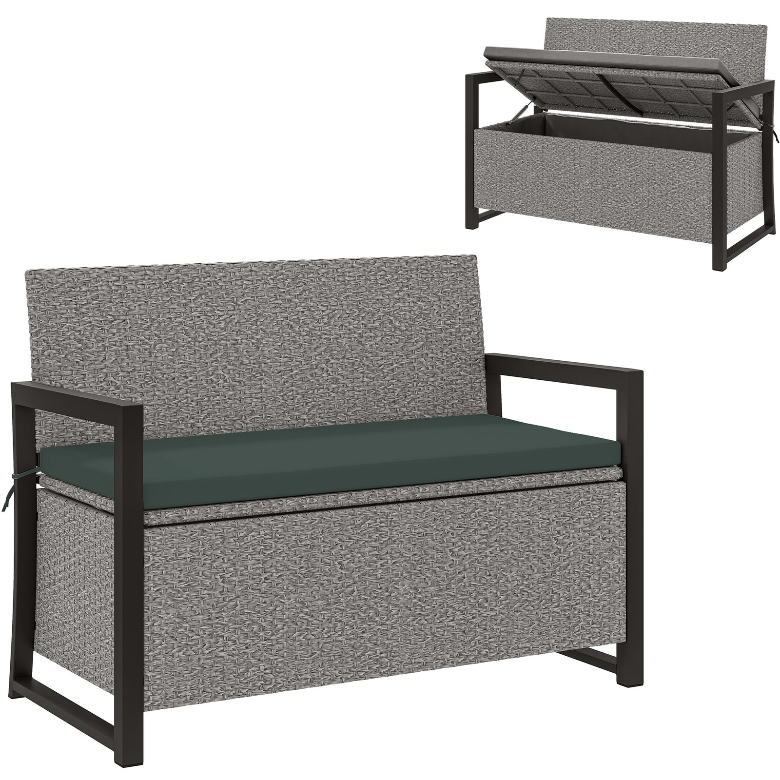 Garden Storage Bench, 151.5l Pe Rattan Bench With Storage