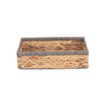 Shallow Rectangular Water Hyacinth With Grey Rope Border Storage Basket | Medium | Brown