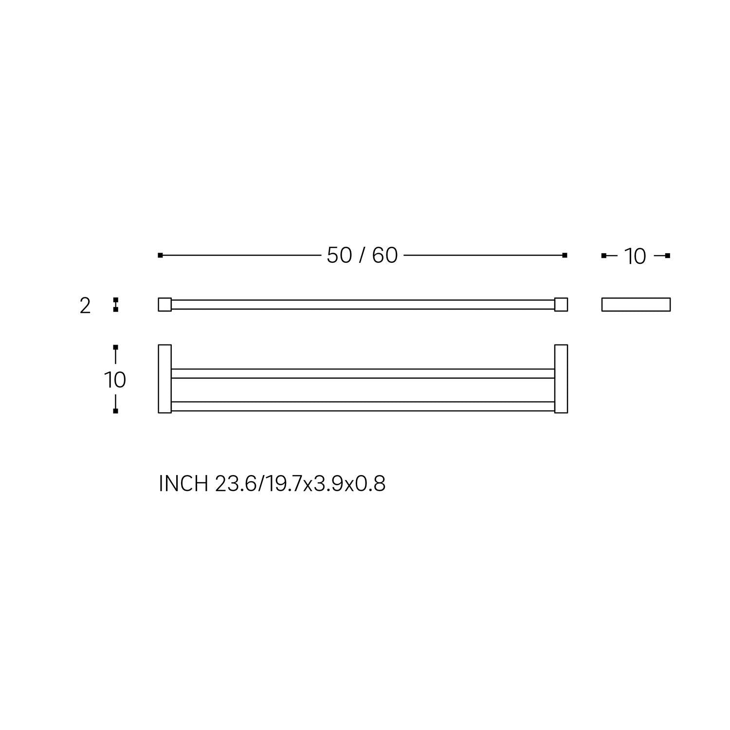 Towel Rail, Silver Gloss, Wall-mounted, 60 Cm. Collection Metric