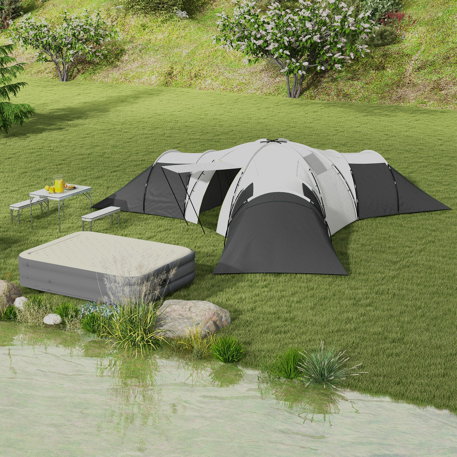 Large Tunnel Tent W/ 3 Bedroom, Living Area And Porch