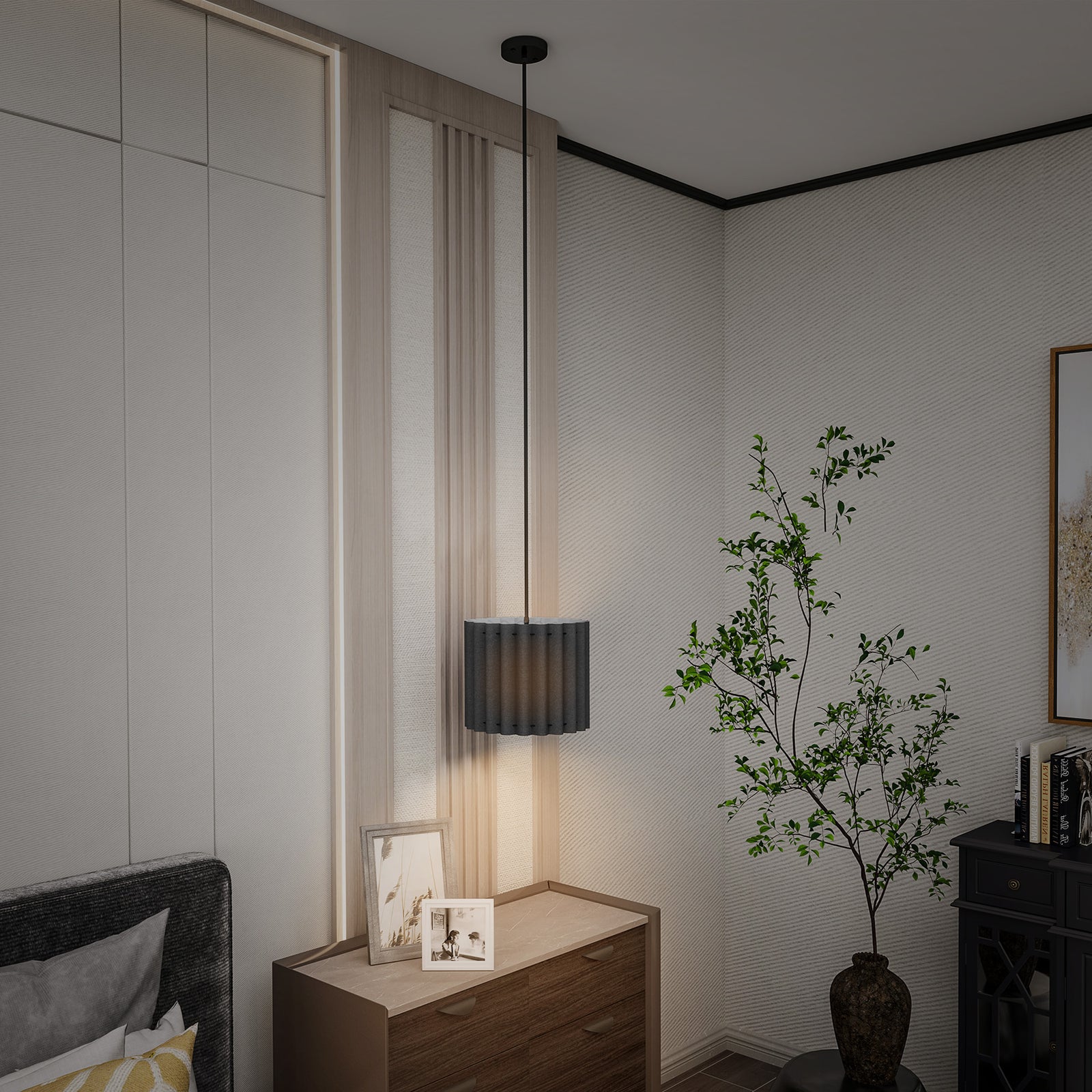 Linen Pendant Light, E27 Lampshade For Living Room, Bedroom | One Size | Black