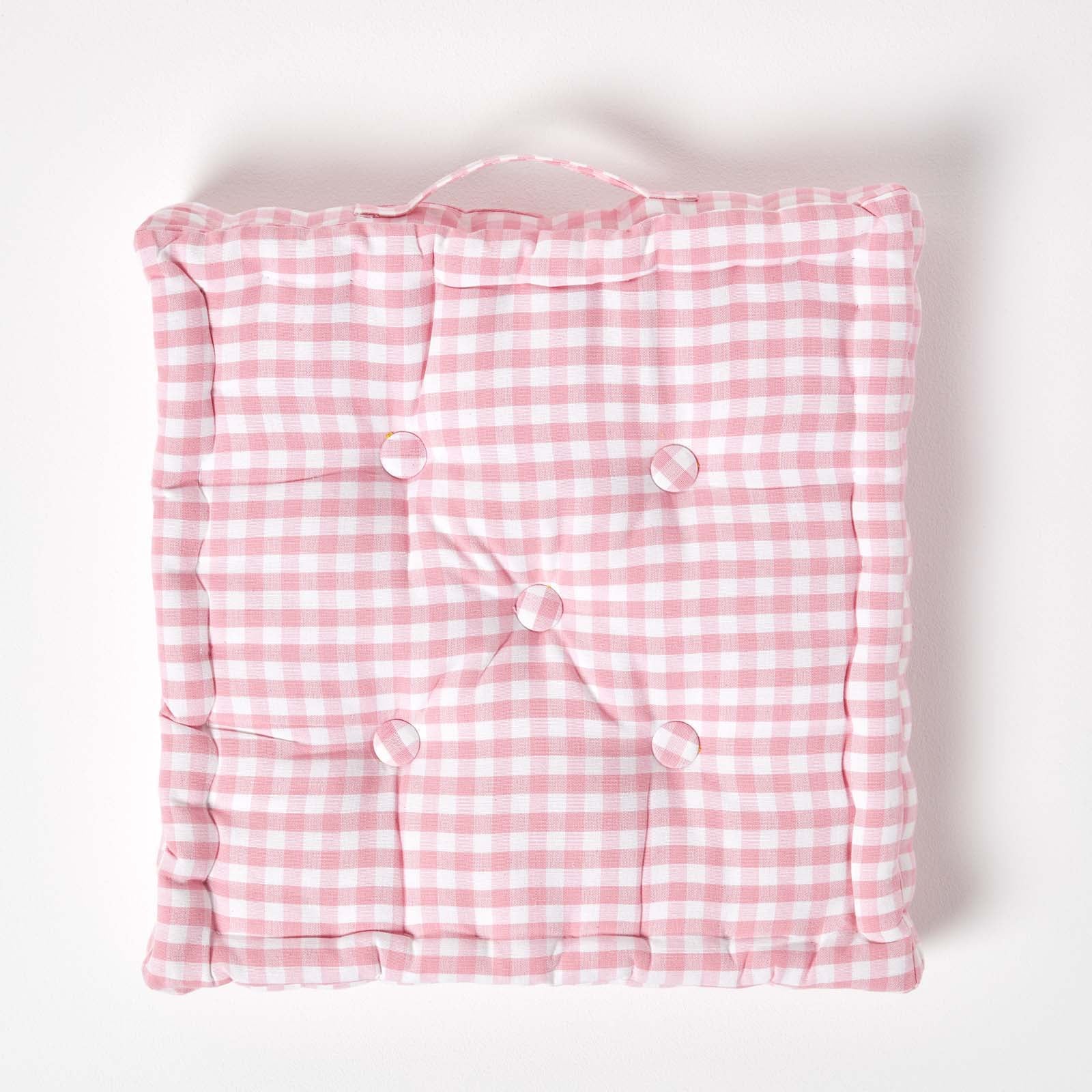Cotton Gingham Check Floor Cushion | 40cm x 40cm | Pink