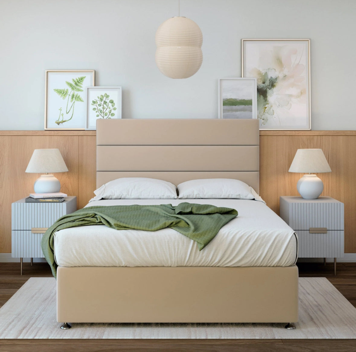 Plush Velvet Divan Base And Plain Headboard | Super King | Natural