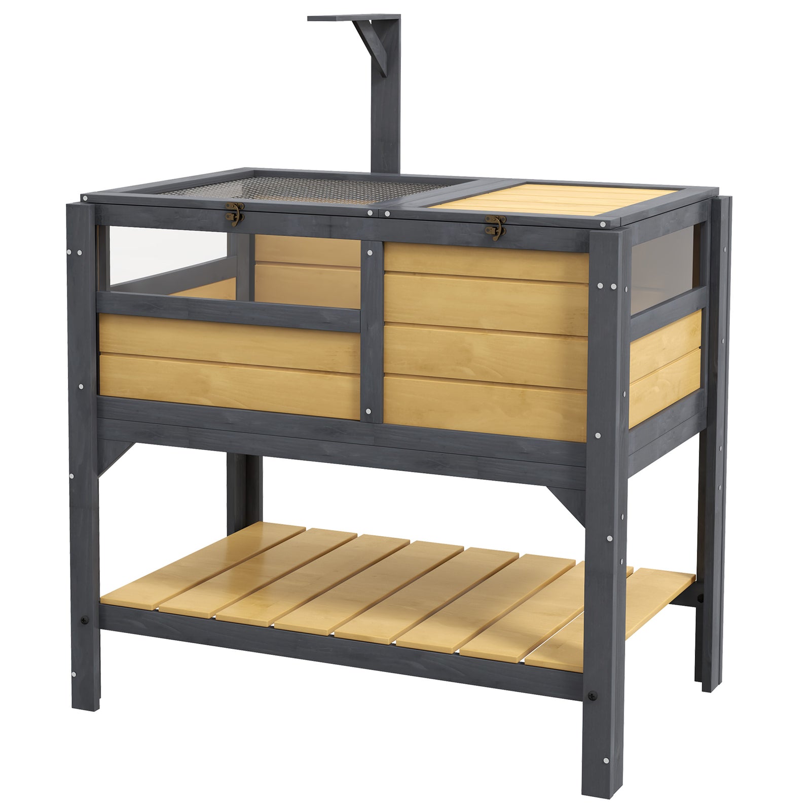 Wooden Tortoise House W/ Run, Shelter, Shelf, Lamp Holder | Yellow