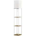 Modern Floor Lamp With Shelves And Fabric Lampshade