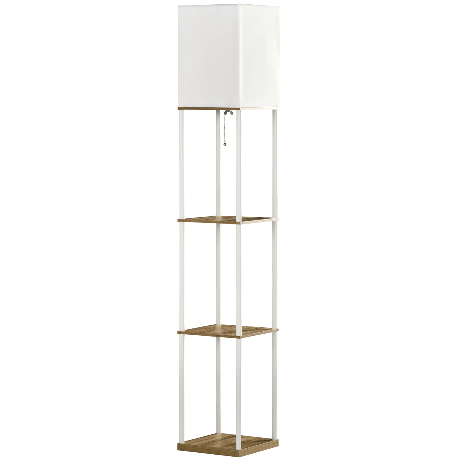 Modern Floor Lamp With Shelves And Fabric Lampshade