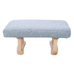 Linen Upholstered Footstool With Wooden Legs | Light Blue